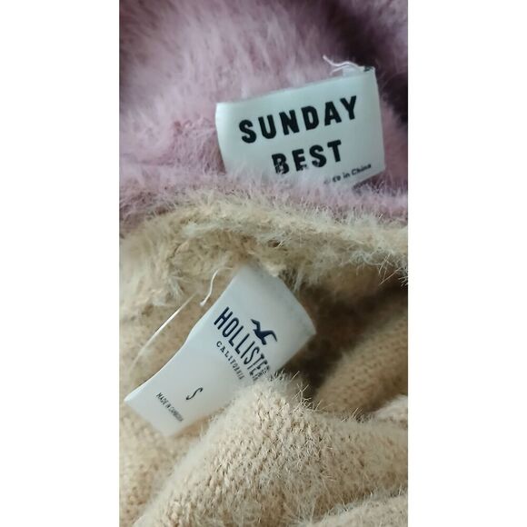 Sunday best womens small pink cropped sweater Hollister tan lot of 2 fuzzy soft - Picture 7 of 10